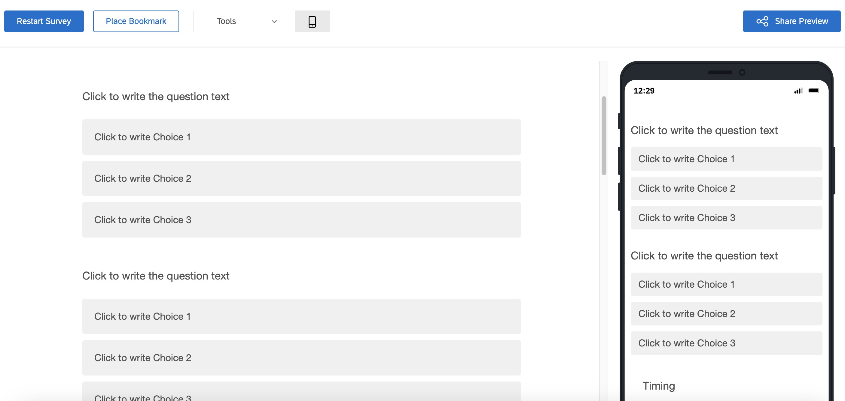 Screenshot of Mobile Survey Optimization view in Qualtrics.